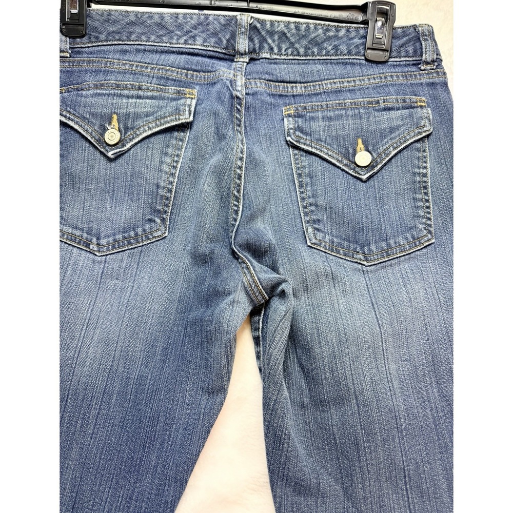 Vintage GAP Curvy Flare Jeans Womens 12L Blue Denim Flap Pocket Y2K Long Low Mid